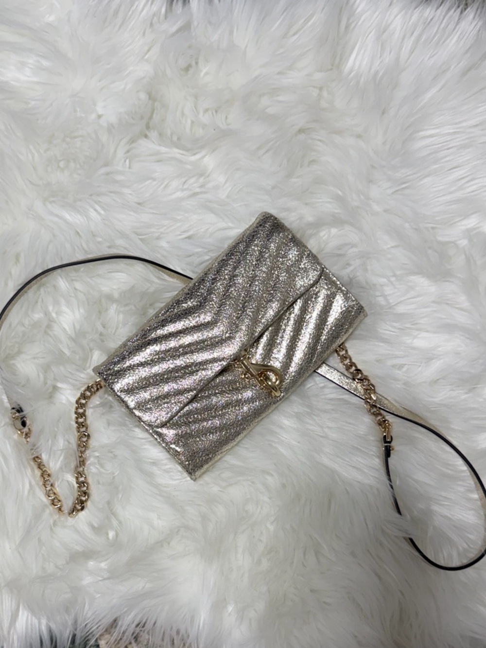 Rebecca Minkoff Metallic Champagne Chevron Crossbody with Chain